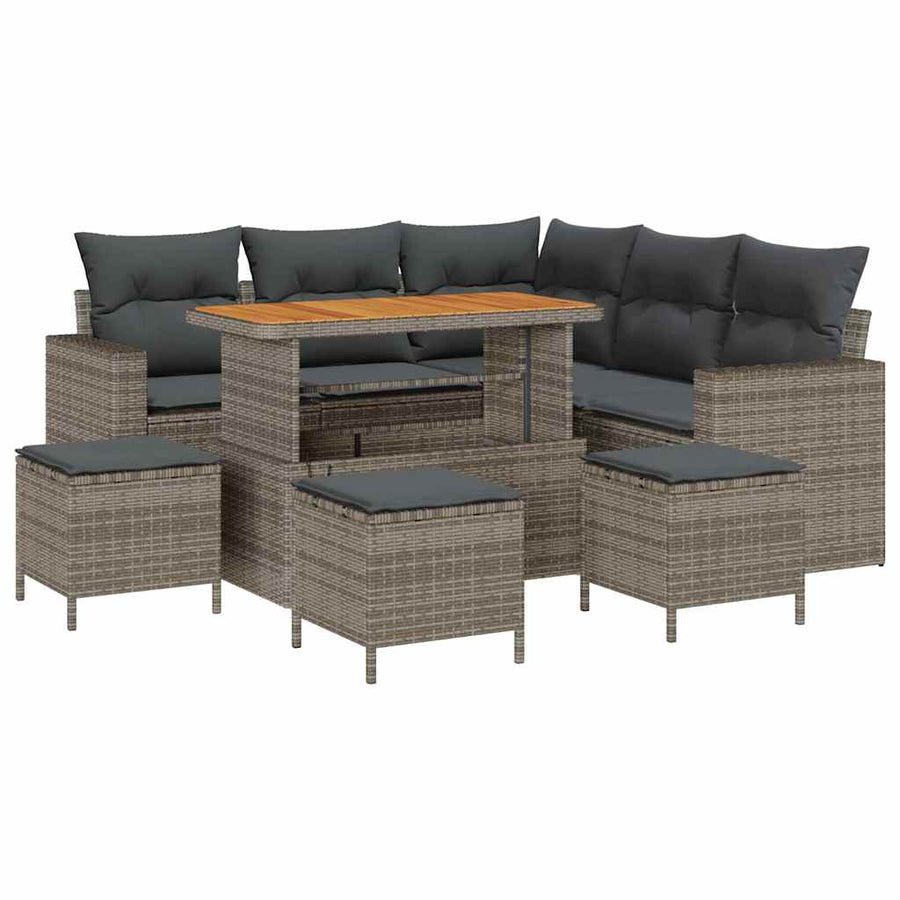 Tuinbankenset met kussen 10 pcs Grijs poly rattan