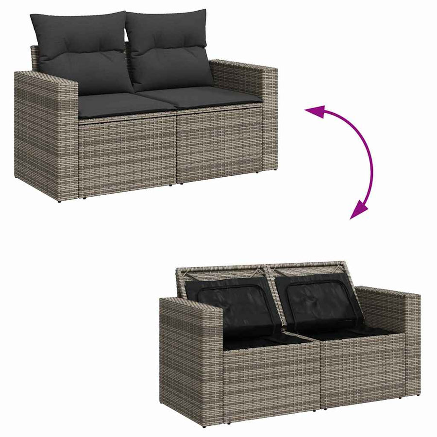 Tuinbankenset met kussen 10 pcs Grijs poly rattan