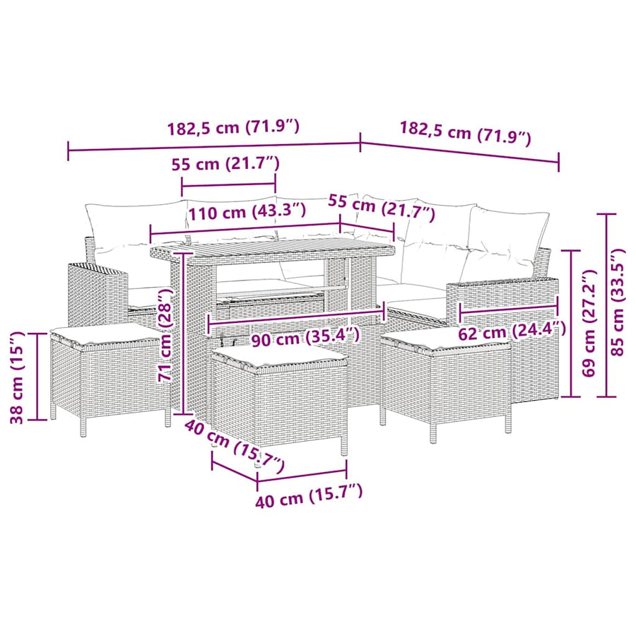 Tuinbankenset met kussen 10 pcs Grijs poly rattan
