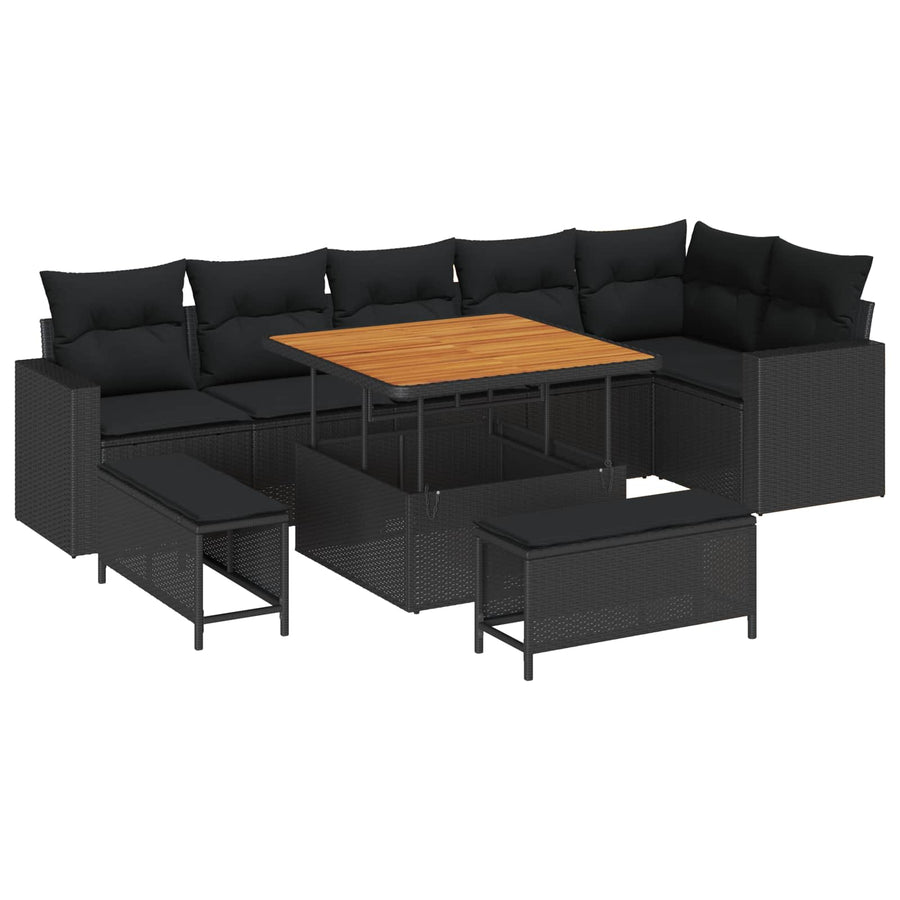 Tuinbankenset met kussen 11 pcs Zwart poly rattan