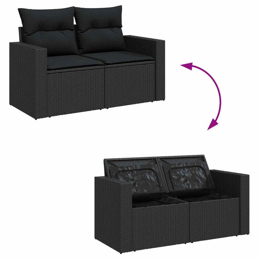 Tuinbankenset met kussen 11 pcs Zwart poly rattan