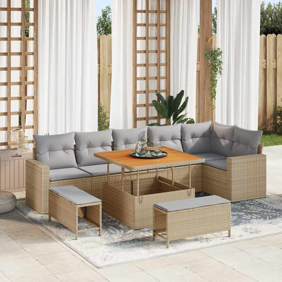 Tuin Sofa Set Met Kussen Met Opslag 9 Pcs 100 cm tafellengte beige en lichtgrijs