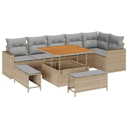 Tuin Sofa Set Met Kussen Met Opslag 9 Pcs 100 cm tafellengte beige en lichtgrijs