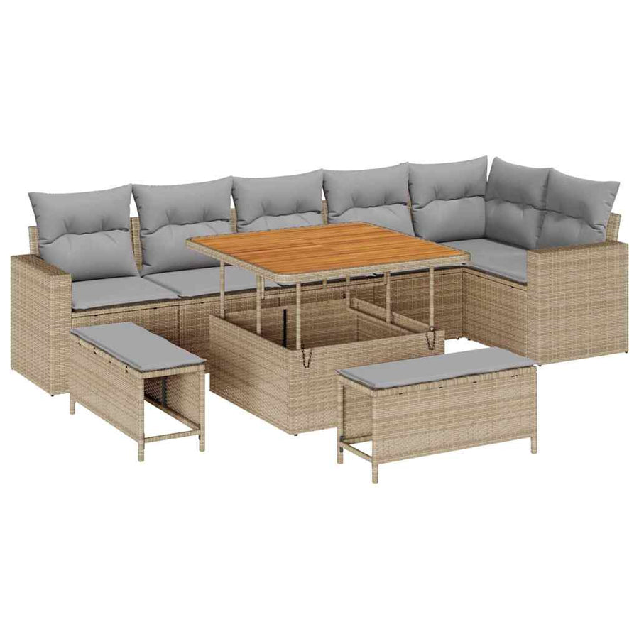 Tuin Sofa Set Met Kussen Met Opslag 9 Pcs 100 cm tafellengte beige en lichtgrijs