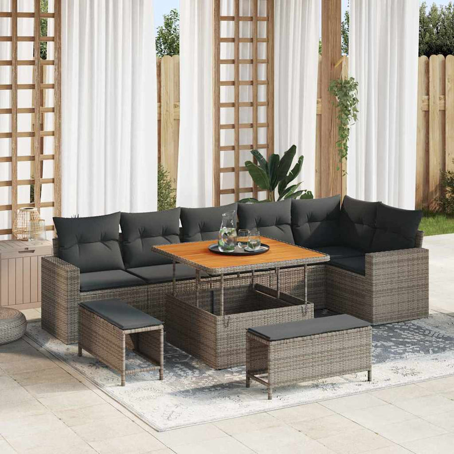 Tuinbankenset met kussen 11 pcs Grijs poly rattan