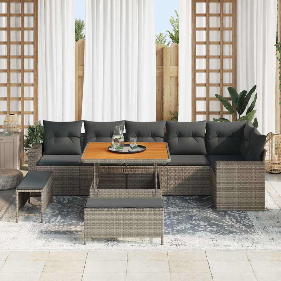 Tuinbankenset met kussen 11 pcs Grijs poly rattan