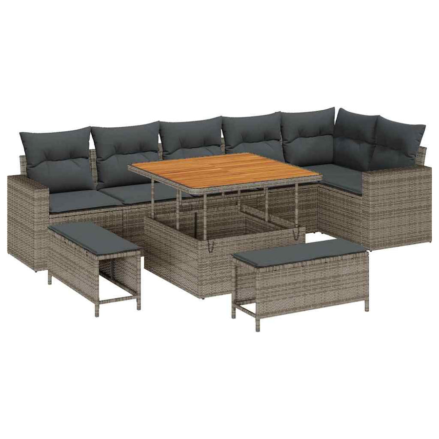 Tuinbankenset met kussen 11 pcs Grijs poly rattan