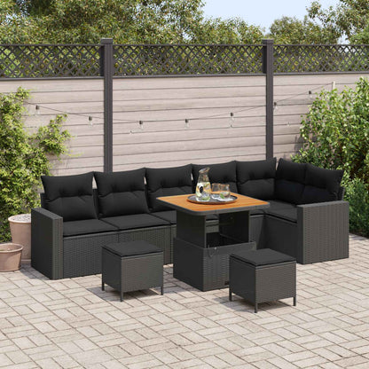 Tuinbankenset met kussen 11 pcs Zwart poly rattan