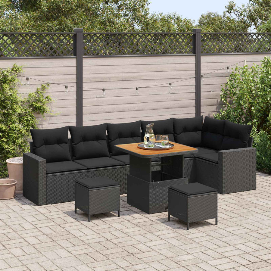 Tuinbankenset met kussen 11 pcs Zwart poly rattan