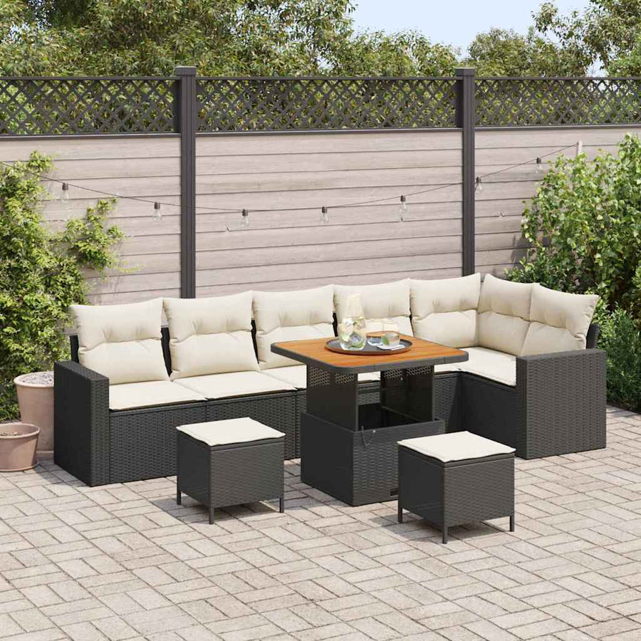 Tuinbankenset met kussen 11 pcs Zwart en Crème poly rattan