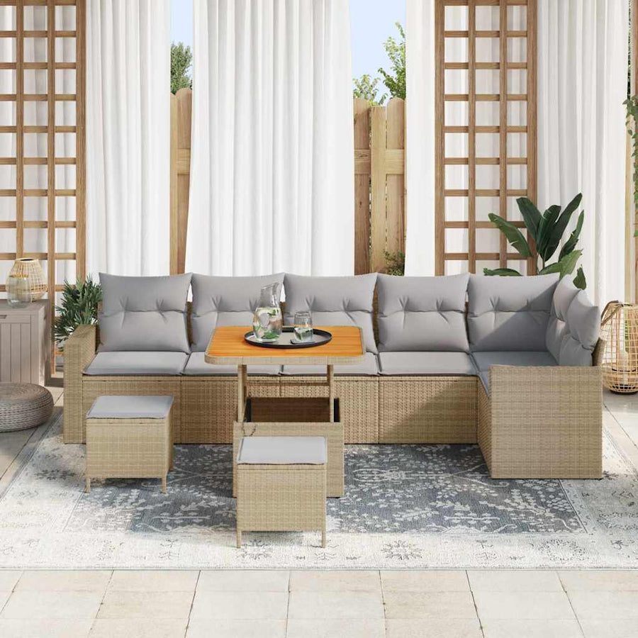 Tuinbankenset 11 Pcs En Licht Grijs Poly Rattan 80 cm tafellengte beige en lichtgrijs