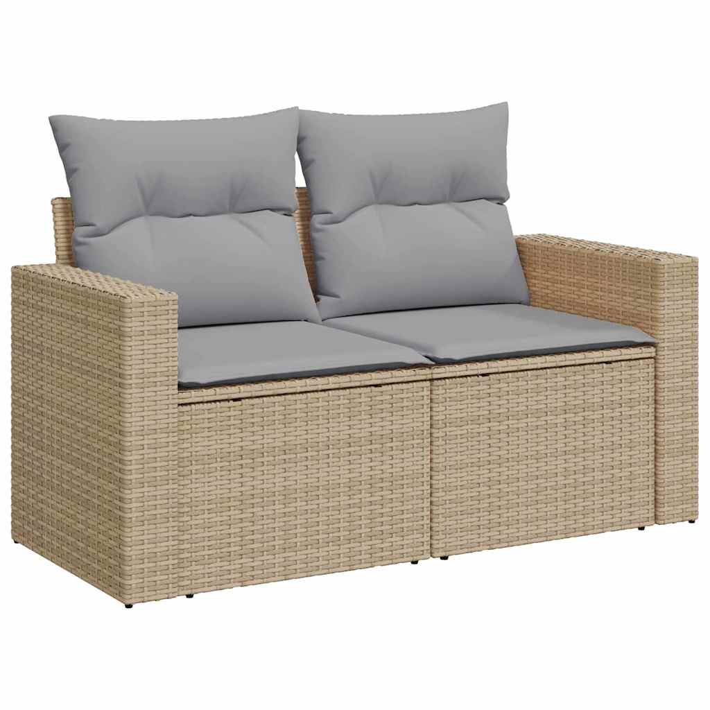 Tuinbankenset 11 Pcs En Licht Grijs Poly Rattan 80 cm tafellengte beige en lichtgrijs