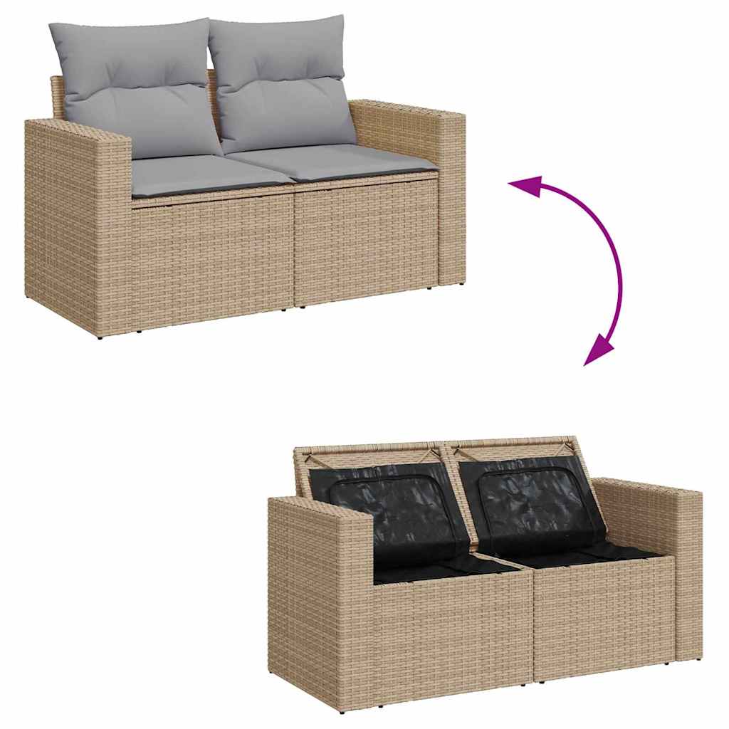 Tuinbankenset 11 Pcs En Licht Grijs Poly Rattan 80 cm tafellengte beige en lichtgrijs