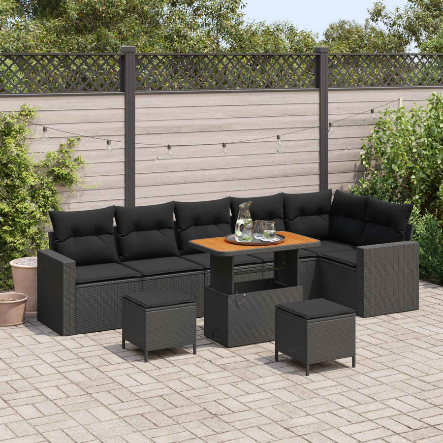 Tuinbankenset met kussen 11 pcs Zwart poly rattan