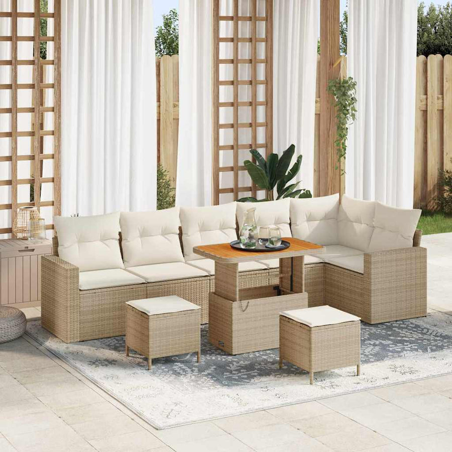 Tuinbankenset met kussen 11 pcs Beige en Crème poly rattan