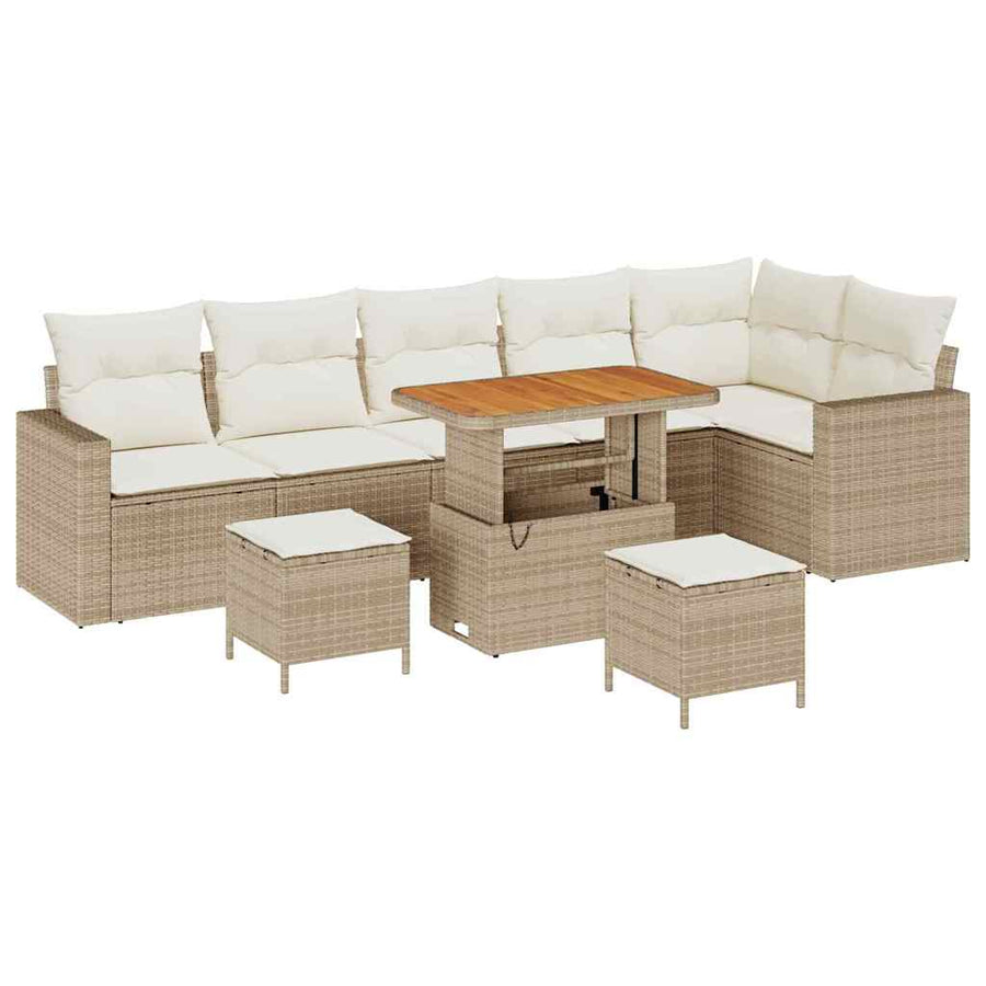 Tuinbankenset met kussen 11 pcs Beige en Crème poly rattan