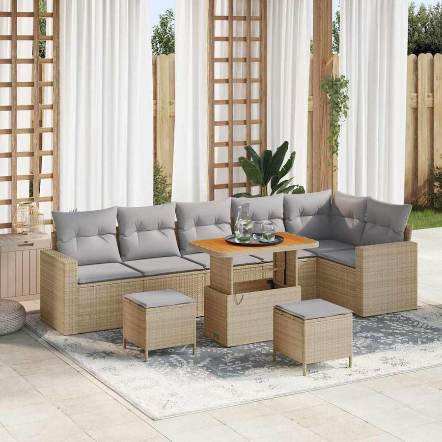 Tuin Sofa Set Met Kussen Met Opslag 9 Pcs 90 cm tafellengte beige en lichtgrijs