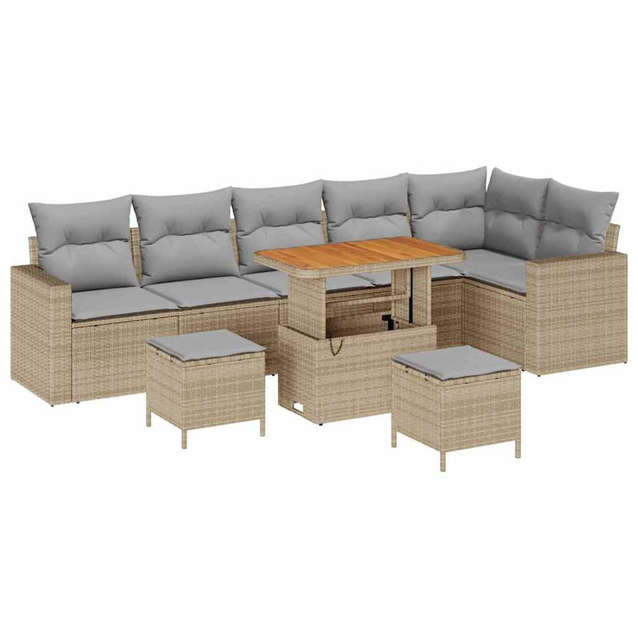 Tuin Sofa Set Met Kussen Met Opslag 9 Pcs 90 cm tafellengte beige en lichtgrijs