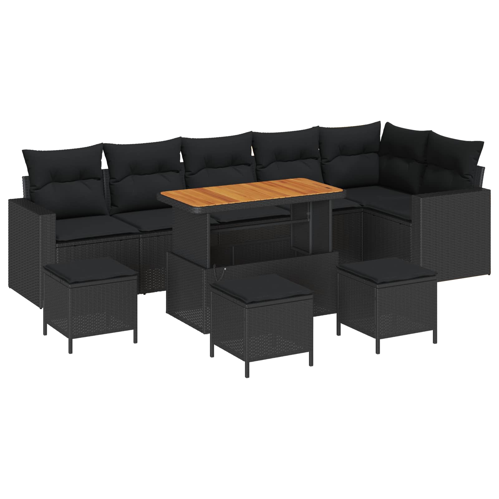 Tuinbankenset met kussen 12 pcs Zwart poly rattan