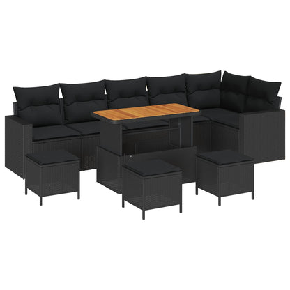 Tuinbankenset met kussen 12 pcs Zwart poly rattan