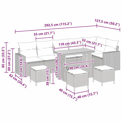 Tuin Sofa Set Met Kussen Met Opslag 10 Pcs 110 cm tafellengte beige en lichtgrijs