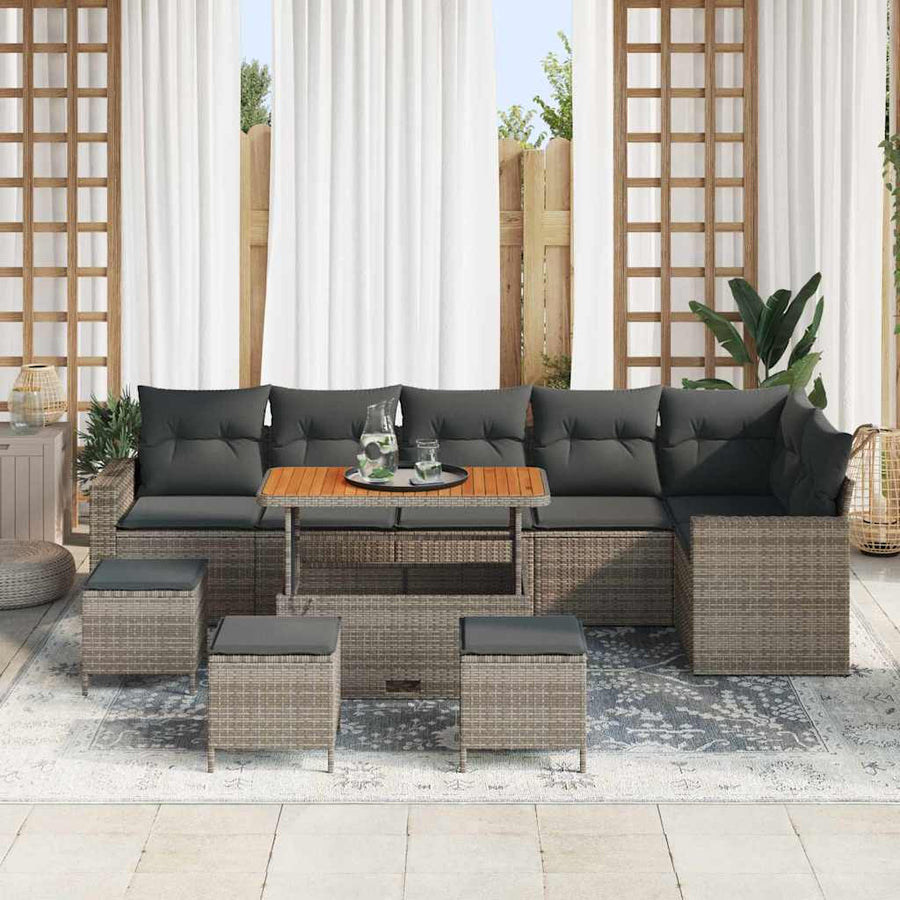 Tuinbankenset met kussen 12 pcs Grijs poly rattan
