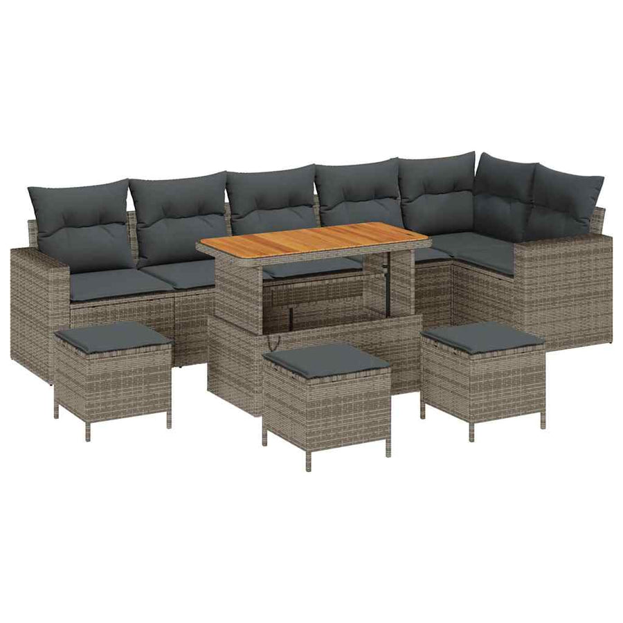 Tuinbankenset met kussen 12 pcs Grijs poly rattan