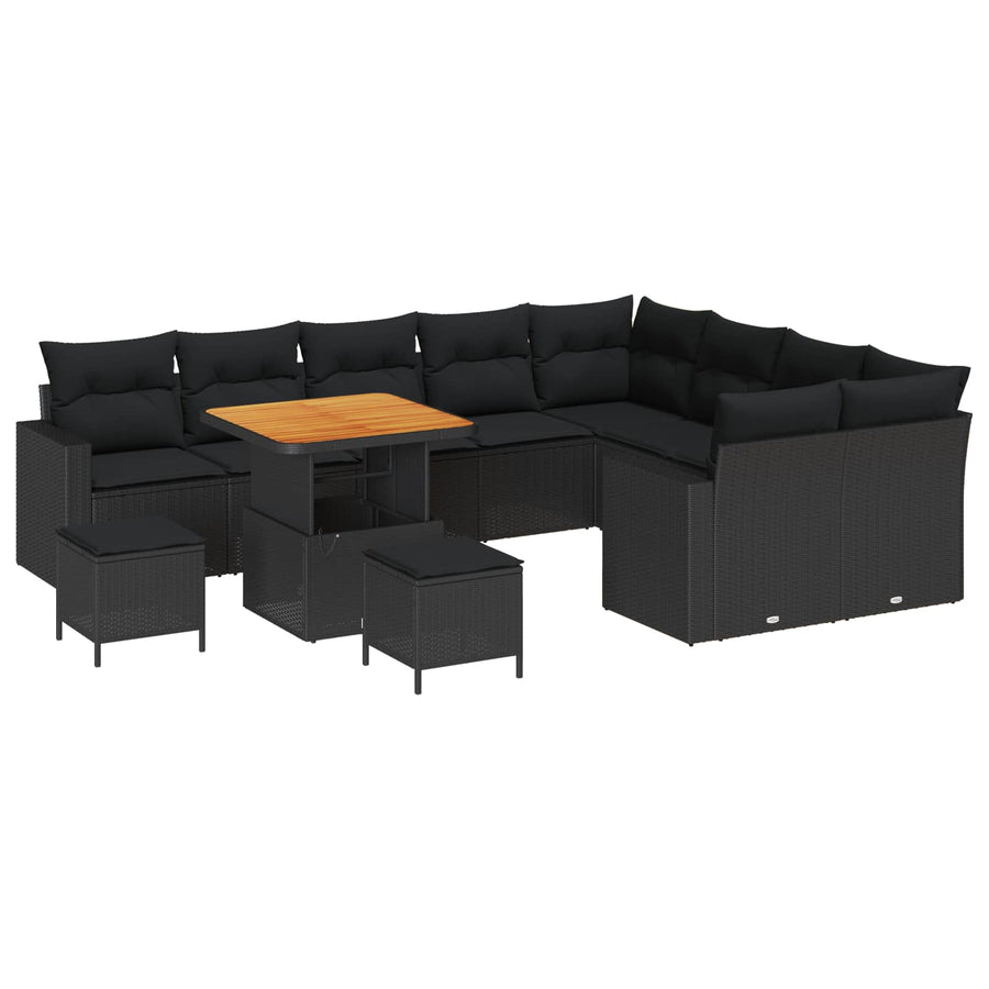 Tuinbankenset met kussen 13 pcs Zwart poly rattan