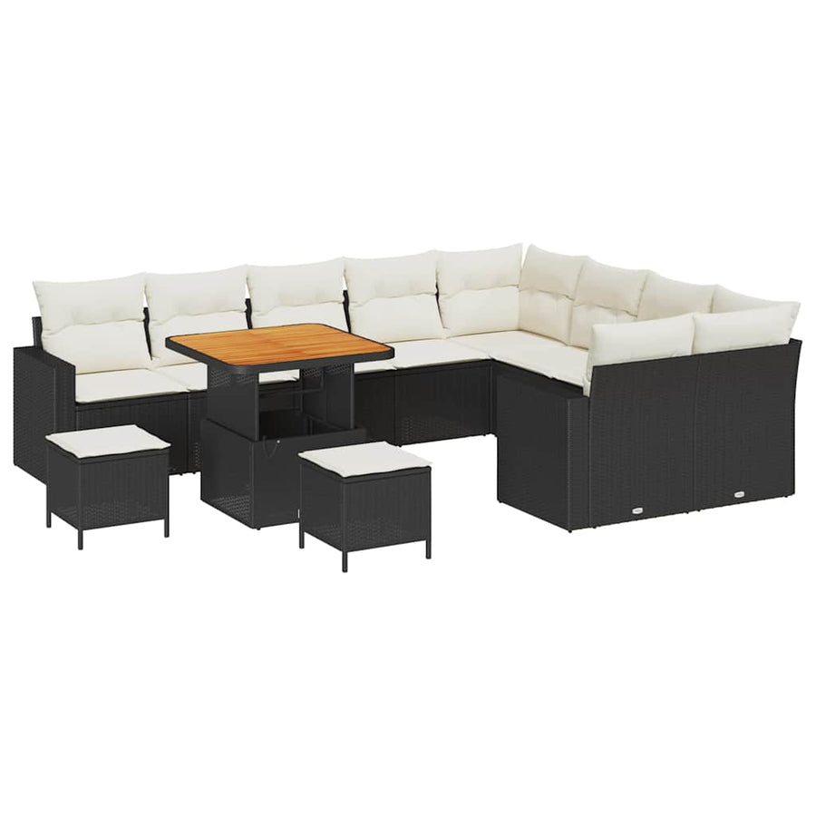 Tuinbankenset met kussen 13 pcs Zwart en Crème poly rattan