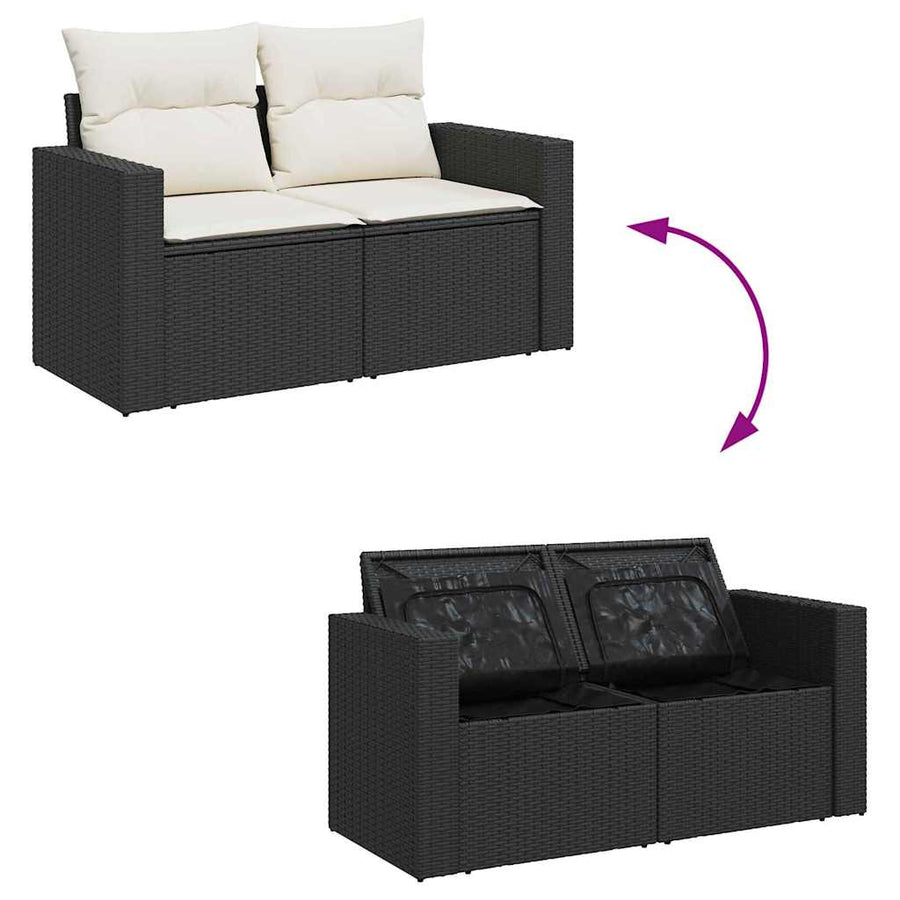 Tuinbankenset met kussen 13 pcs Zwart en Crème poly rattan