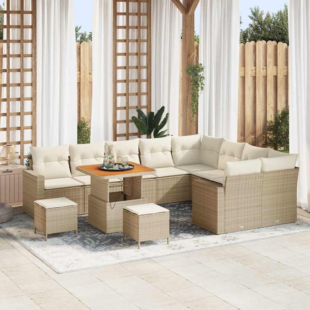 Tuinbankenset met kussen 13 pcs Beige en Crème poly rattan