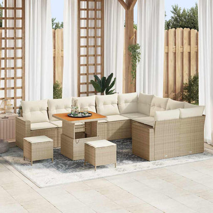 Tuinbankenset met kussen 13 pcs Beige en Crème poly rattan