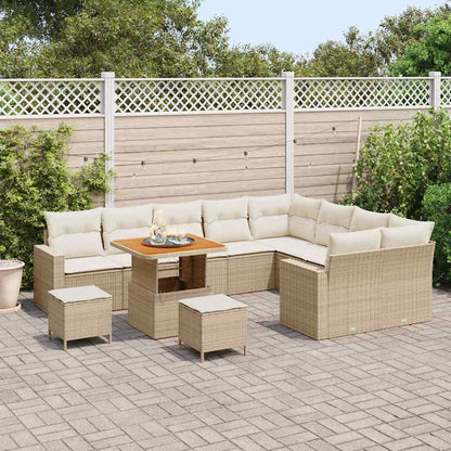 Tuinbankenset met kussen 13 pcs Beige en Crème poly rattan