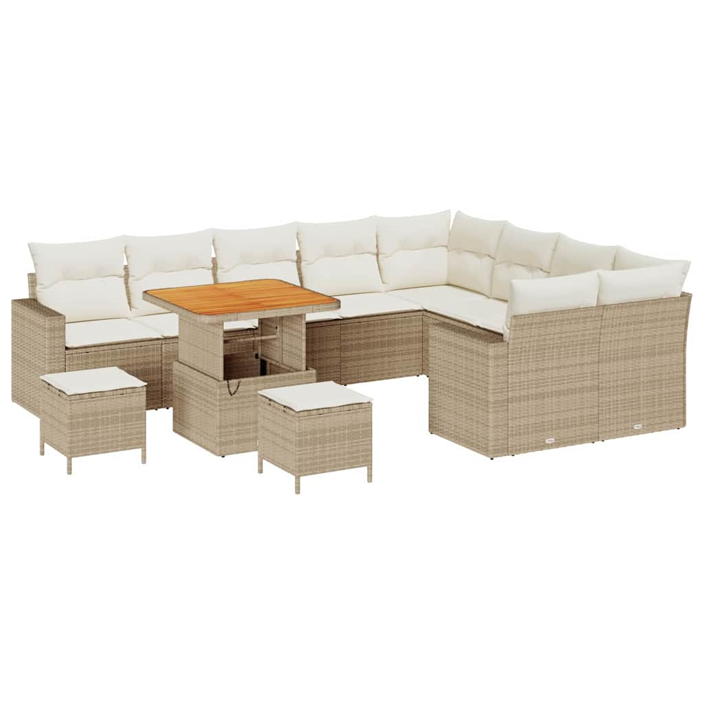 Tuinbankenset met kussen 13 pcs Beige en Crème poly rattan