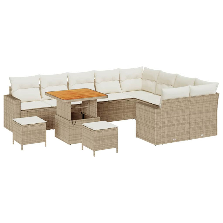 Tuinbankenset met kussen 13 pcs Beige en Crème poly rattan