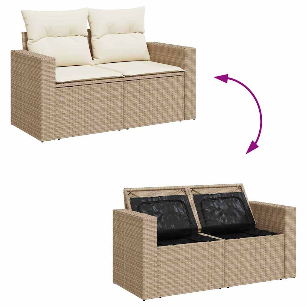 Tuinbankenset met kussen 13 pcs Beige en Crème poly rattan