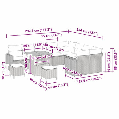 Tuinbankenset met kussen 13 pcs Beige en Crème poly rattan