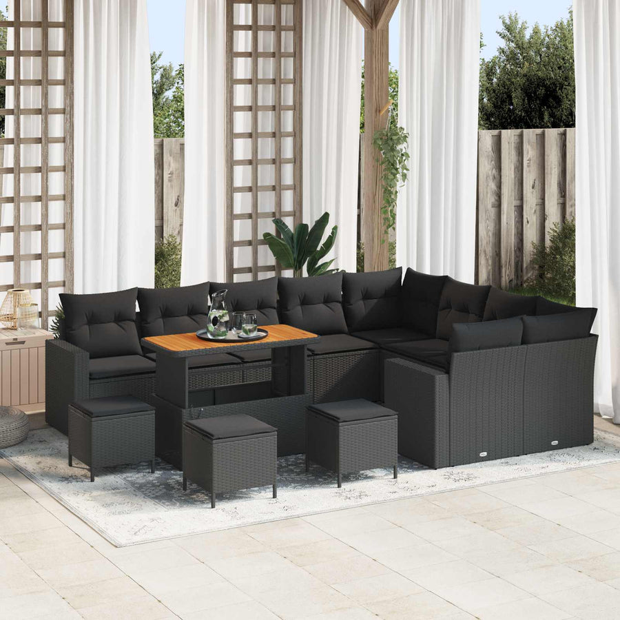 Tuinbankenset met kussen 14 pcs Zwart poly rattan