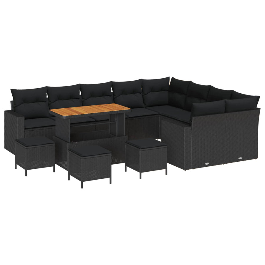 Tuinbankenset met kussen 14 pcs Zwart poly rattan