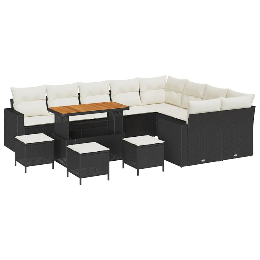 Tuinbankenset met kussen 14 pcs Zwart en Crème poly rattan