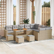 Tuinbankenset 14-delig poly rattan acaciahout beige lichtgrijs