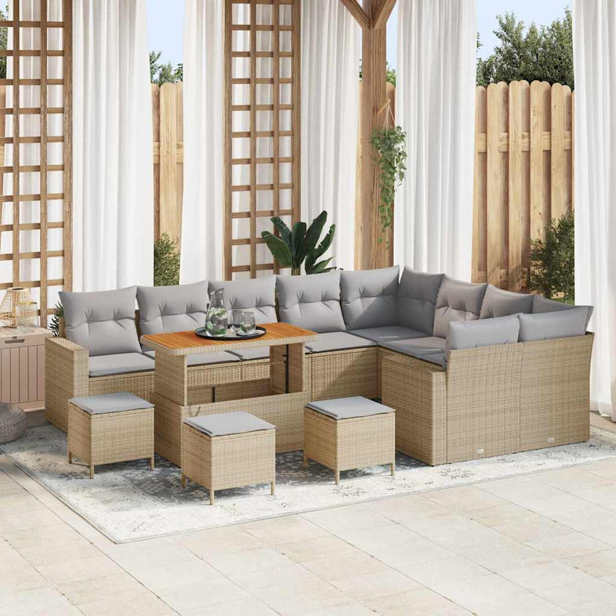 Tuinbankenset 14 pcs Beige en Licht Grijs poly rattan