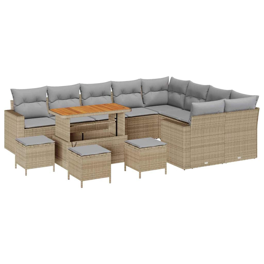 Tuinbankenset 14 pcs Beige en Licht Grijs poly rattan