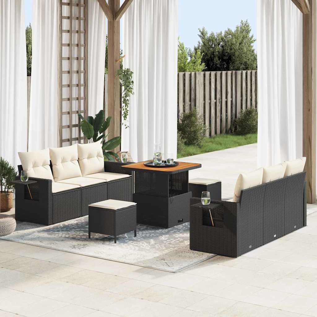 Tuin Sofa Set met kussen met opslag 9 pcs Zwart en crème