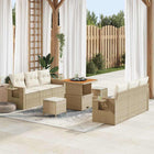 Tuin loungeset 9-delig beige crèmekleurig polyrattan staal acaciahout
