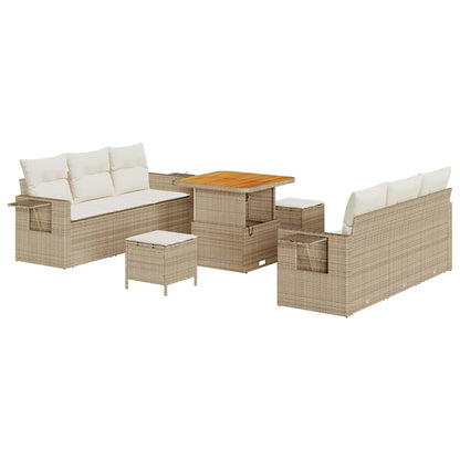 Tuin Sofa Set met kussen met opslag 9 pcs beige en crèmekleurig