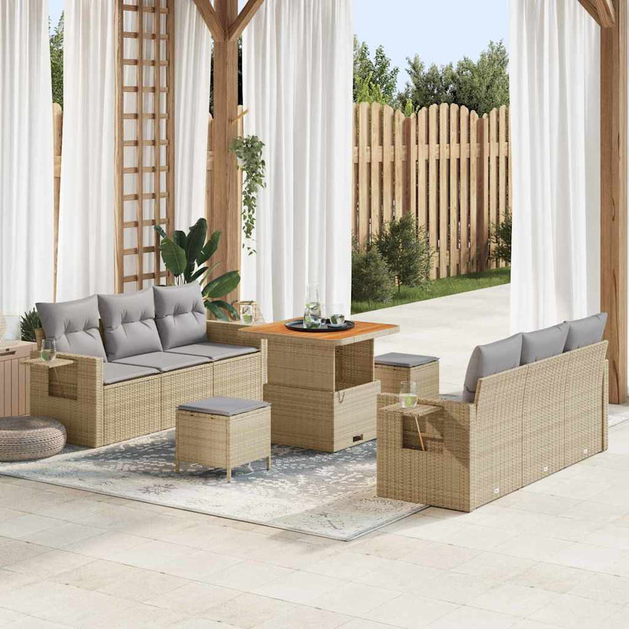 Tuin Sofa Set met kussen met opslag 9 pcs beige en lichtgrijs