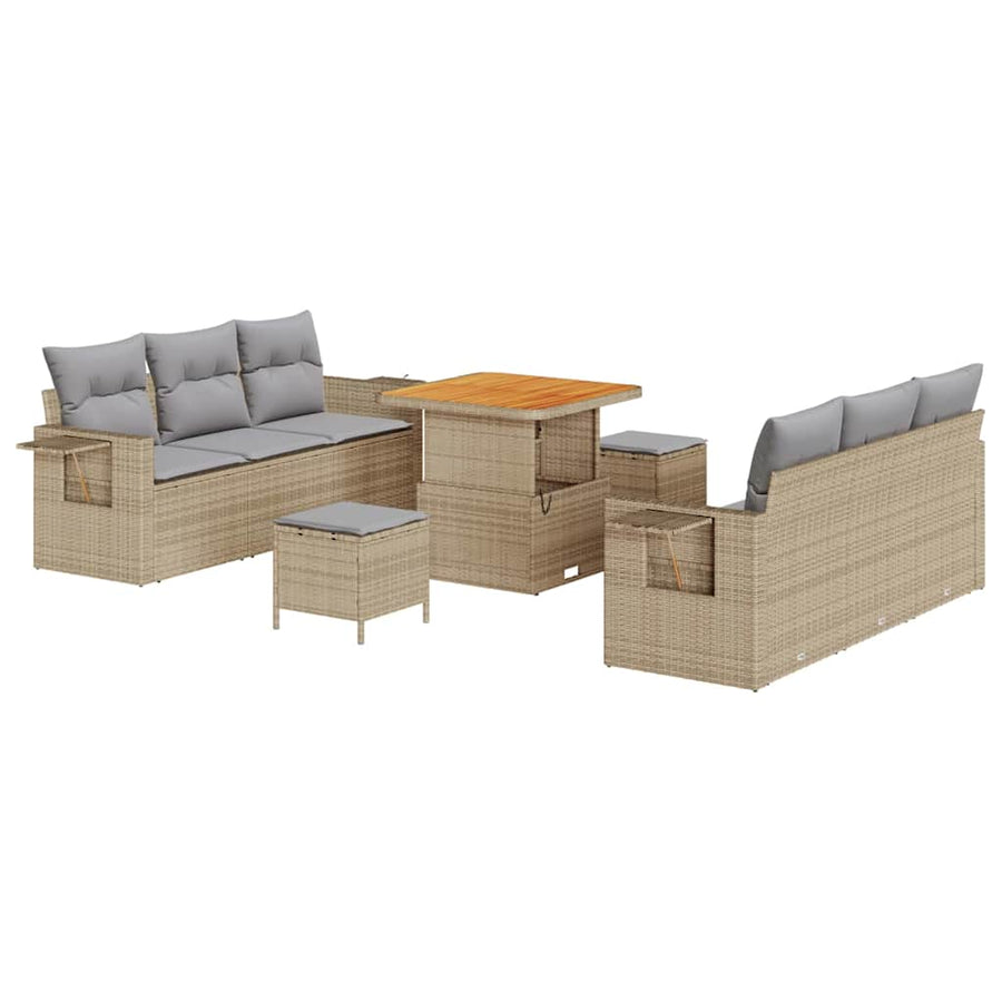 Tuin Sofa Set met kussen met opslag 9 pcs beige en lichtgrijs