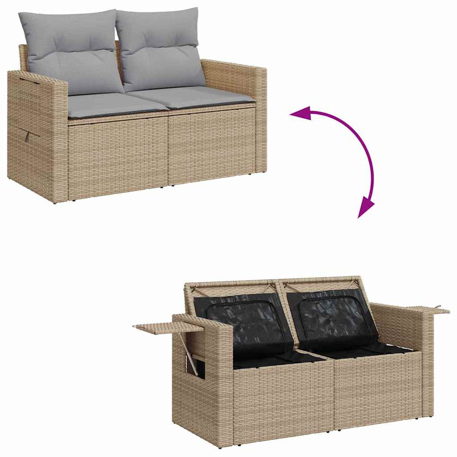 Tuin Sofa Set met kussen met opslag 9 pcs beige en lichtgrijs