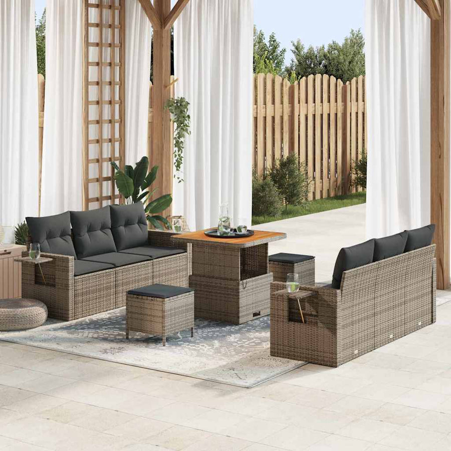 Tuin Sofa Set 9 pcs Grijs Poly rattan en gepoedercoat staal